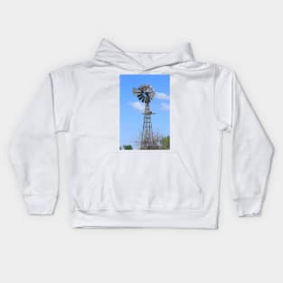 Kansas Farm Windmill with clouds  and tree's. Kids Hoodie